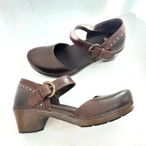 Dansko Makenna Mary Jane Clog Womens Size 39 8.5 Brown Leather Heel Chunky Shoes